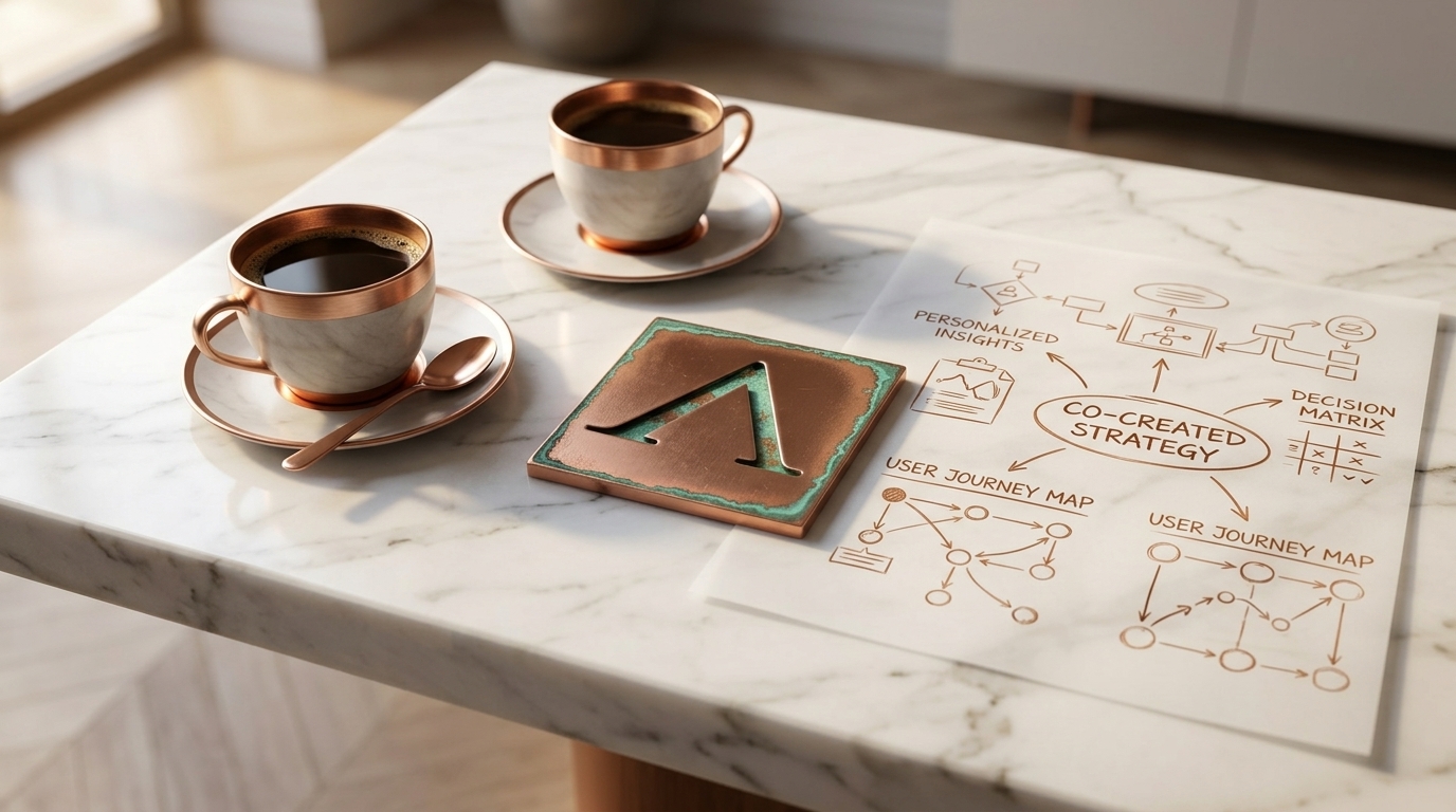 A structured consulting relationship represented through copper and stone