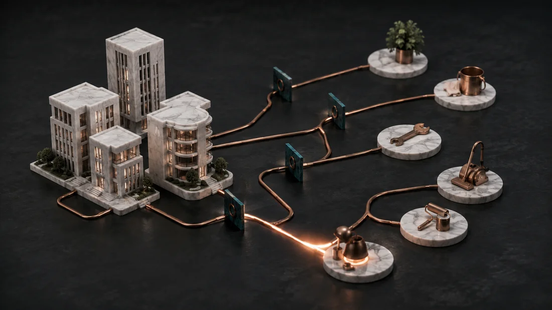 A portfolio of marble buildings connected to approved service destinations