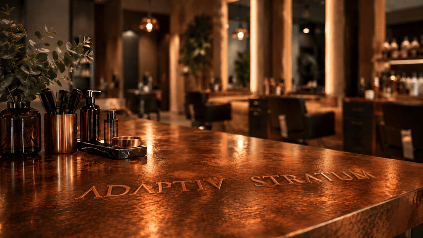 Copper countertop inside an upscale salon